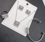 Silver Rectangle Crystal & Pearl Jewelry Set - Zambeel
