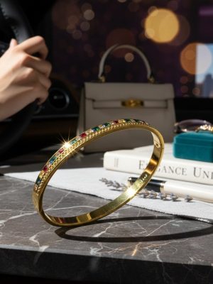 Rainbow Gemstone Gold Bangle